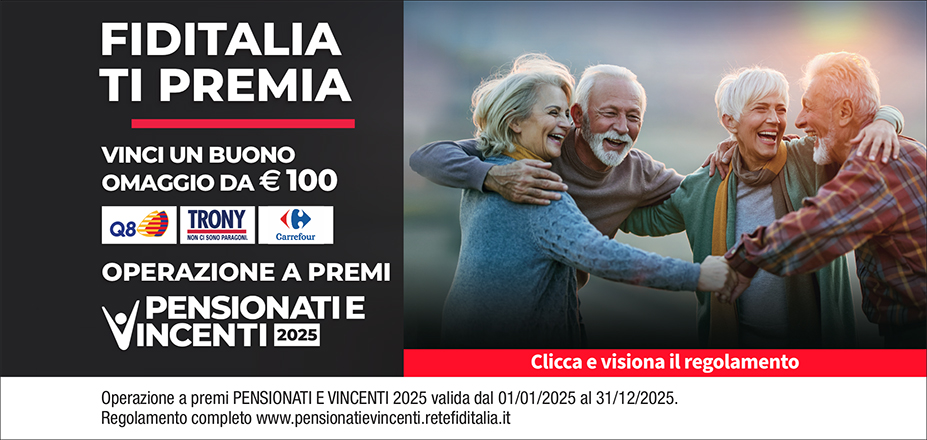 Agenzia Financial Consulting S.n.c. Fiditalia | Alcamo | Fiditalia ti premia - Vicni un omaggio da €100. Operazione a premi. Clicca e visiona il regolamento. Operazione a premi PENSIONATI E VINCENTI 2025 valida dal 01/01/2025 al 31/12/2025. Regolamento completo www.pensionatievincenti.retefiditalia.it